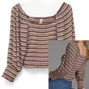 Anthropologie Smocked Top Stripe Square Neck Shirt Puff Sleeve Multicolor Small